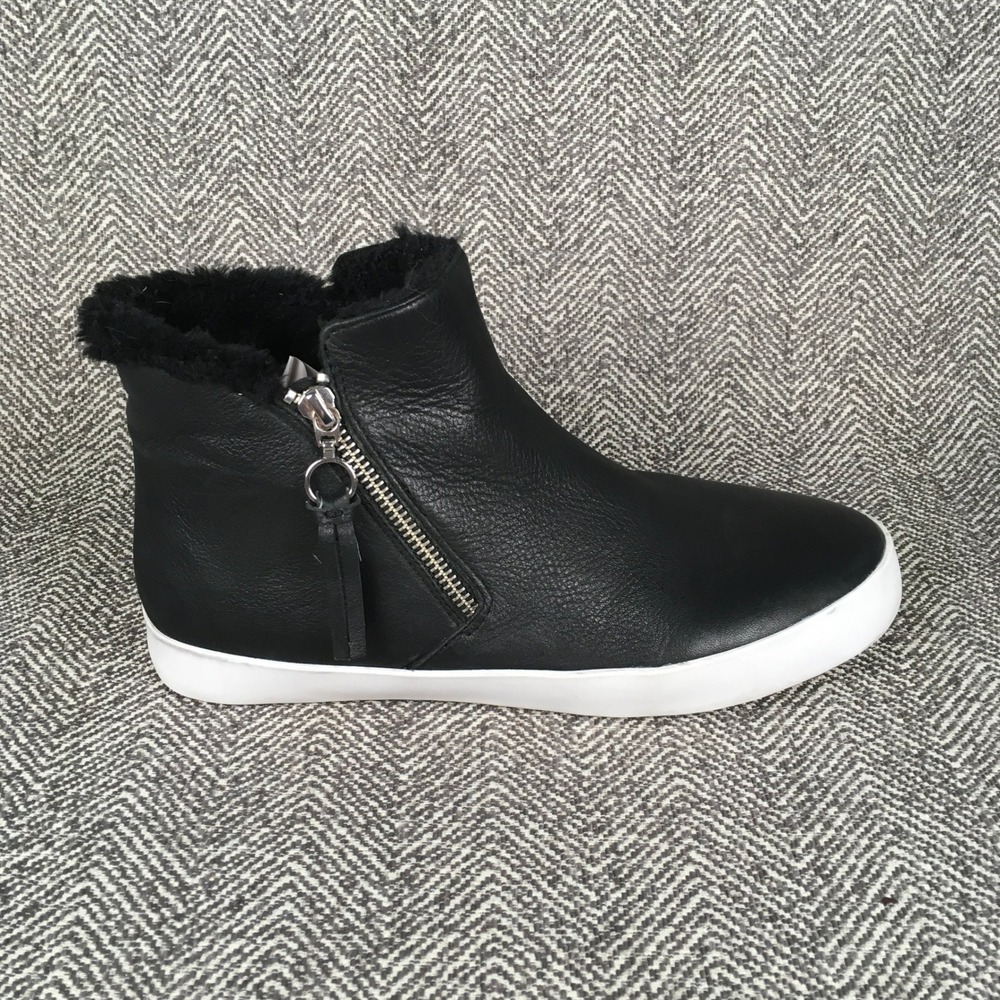 Rebecca Minkoff Black Leather Faux Fur Lined Side Zip Sneaker Boots Womens 8.5